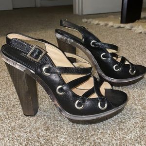 Michael Kors black strappy flatform heel